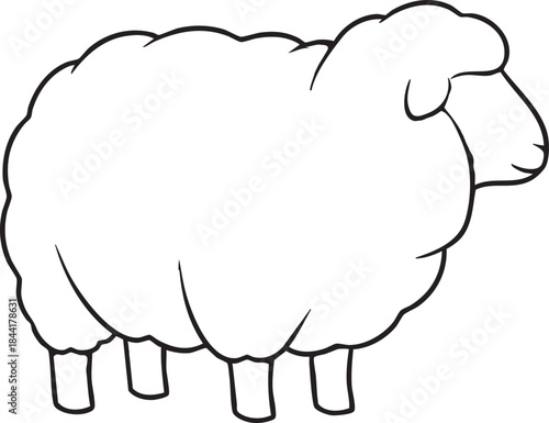 A simple black and white line of a sheep with curly wool and four legs
