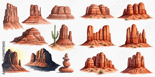 Collection of various desert rock formations and canyons, illustrating the rugged beauty of arid landscapes.