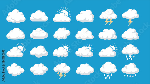 Weather cloud icon set with various precipitation conditions