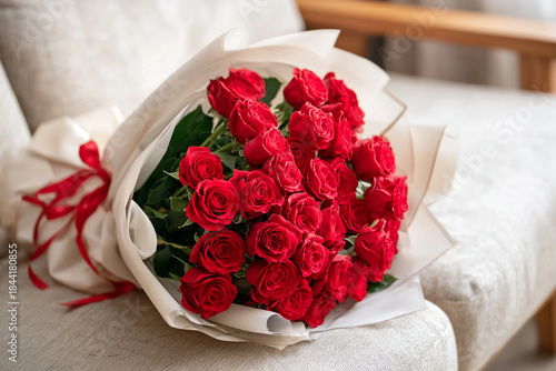 A large bouquet of red roses