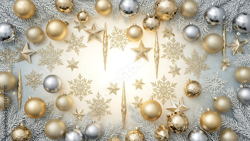 Festive Gold and Silver Christmas Baubles and Snowflakes Arrangement