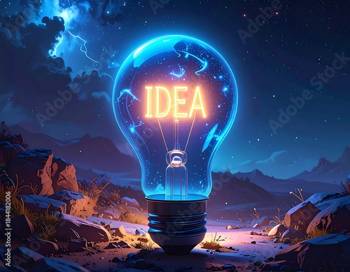 Wallpaper Mural Glowing lightbulb with "IDEA" over an outdoor landscape Torontodigital.ca