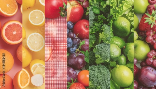 Seamless background pattern of fruits, vegetables, and berries