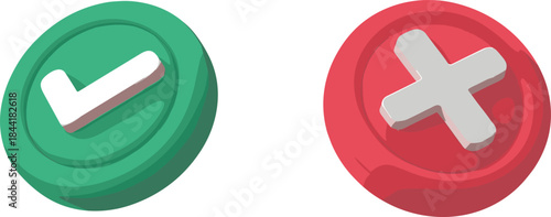 Check mark and cross buttons icon, approval and rejection symbols, confirm cancel UI illustration, decision validation graphic