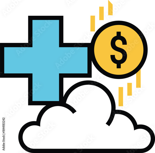 Healthcare cloud finance icon, medical cost savings illustration, health insurance cloud graphic, modern healthcare finance design, medical billing concept