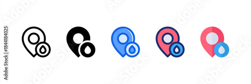 Water Location icon multiple style collection. Vector illustration.