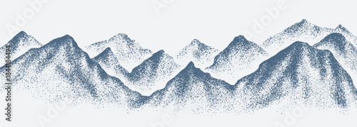 Grain stippled texture mountain range. Spray Painted mountain landscape on vintage style. use for print art, poster, cover, banner