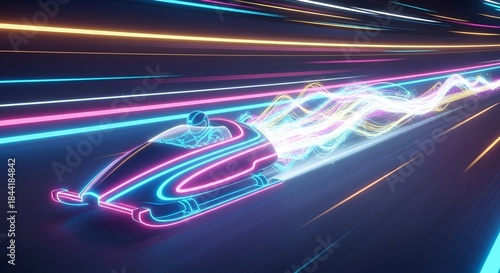 Experience the thrill of speed with this neon bobsled design, symbolizing futuristic sports, technology innovation, and high-performance racing in motion