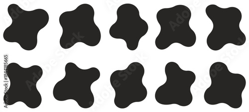 Blob shape organic, vector illustration set. liquid shadows random shapes. Abstract black fluid shapes. Blotch shapes flat style