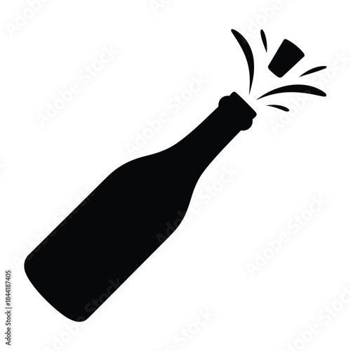 Bottle with cork popping Vector, Silhouette, Illustration