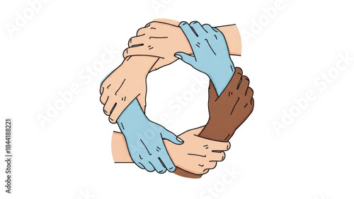 Diverse Hands Interlocked in Circular Formation Symbolizing Unity and Cooperation