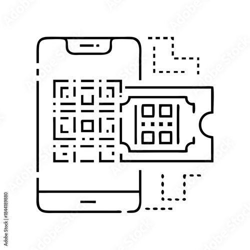 Digital ticketing concept, phone displaying a QR code and an old fashioned ticket