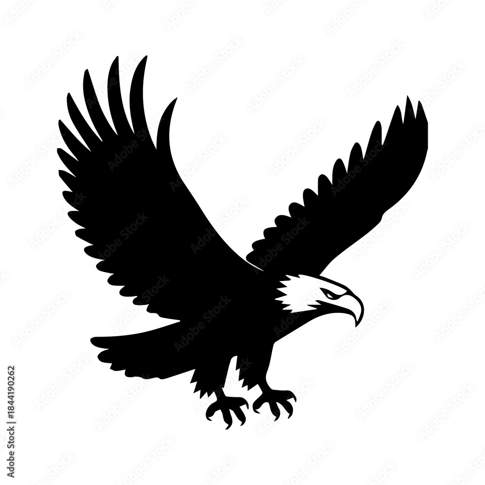 Fototapeta premium Flying Eagle Silhouette on White Background – Powerful Bird Icon Illustration