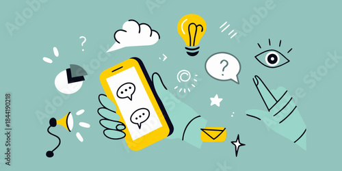 Creative ideas communication and problem solving concepts illustrated with a smartphone