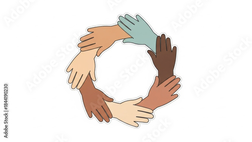 Multicolored hands forming a circular gesture symbolizing unity and diversity in collaboration