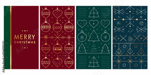 Festive christmas patterns and designs with ornaments trees and merry greetings