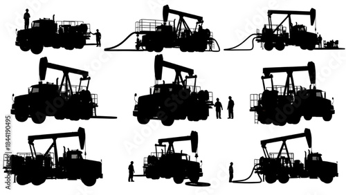 Dynamic Silhouettes of Oil Production Equipment and Field Operations – Industrial Energy Extraction, CAD Style