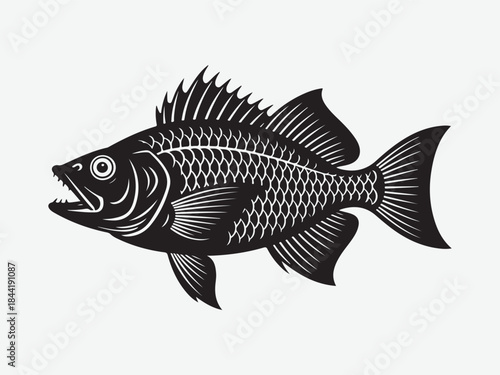Snapper fish, big bass fish design art silhouette sector, Snapper turning action silhouette vector illustration