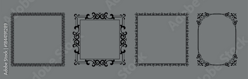 Set of decorative frames Elegant vector element for design in Eastern style, place for text. Floral black and gray borders. Lace illustration for invitations and greeting cards