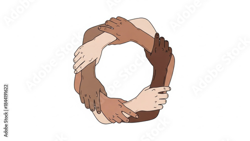 Diverse Hands Intertwined in a Circular Symbol of Unity and Inclusion