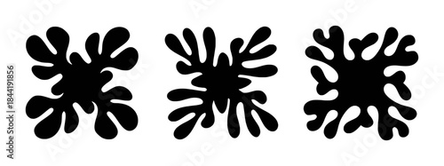 Three Black Organic Splatter Shapes on White Background