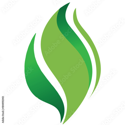 Abstract green leaf flame symbol representing growth nature and vitality