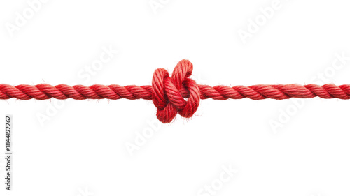Red string rope coiled flexible cord textile fiber binding material macro texture studio isolated on white background
