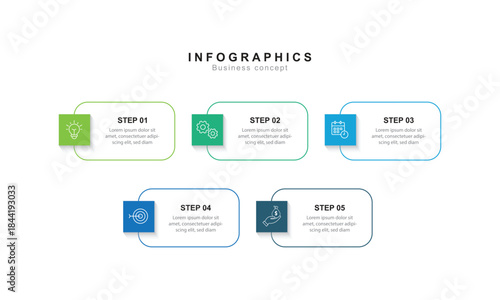 5 steps infographic template with 5 options. presentation design template Editable Vector illustration on white background.