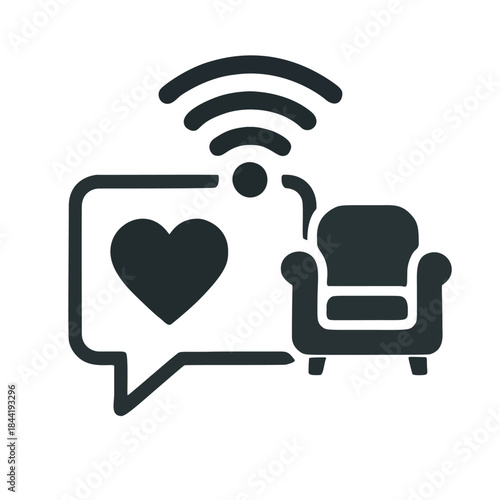 Icon "Therapy Accessibility" - A chat box with a heart and chair symbol, connected via a WiFi signal.