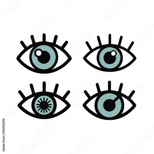 Vector illustration of four stylized eye icons with different pupils