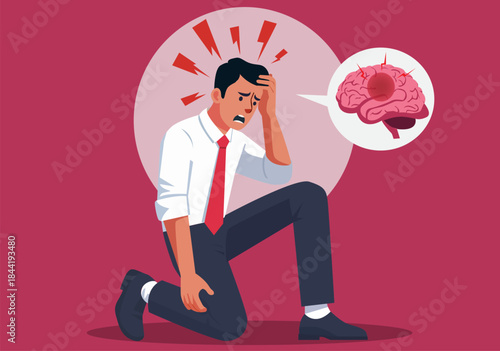 Illustration Businessman Suffering Severe Headache or Migraine