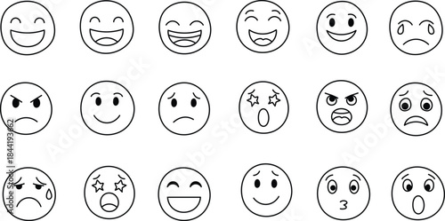 A variety of hand drawn emoticon faces
