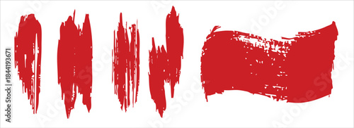 Straight red ink vector lines pack. Bloody color long and round hand-drawn brushstroke text highlights  frames Asian calligraphy brushstroke set.eps10