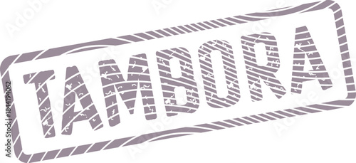 Distressed purple TAMBORA stamp with a weathered textured outline and rough vintage typography