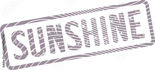 Distressed purple SUNSHINE stamp with a weathered textured outline on a clean background