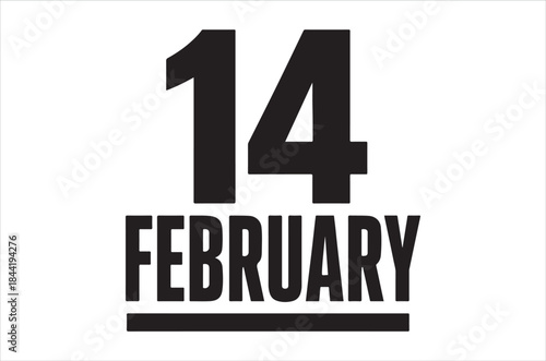 Bold black typography displays the number fourteen above the word february with a black underline