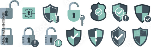 Security Protection Icons Set, Locks Shields Safety Privacy with vector illustration