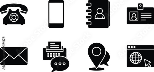 Business Communication Contact Icons Set Web Phone Mail Address with vector illustration