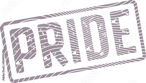 PRIDE word in a vintage style distressed rubber stamp emblem for identity and celebration