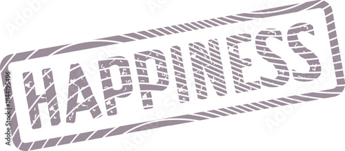 Positive textured stamp impression with the uplifting word happiness contained in a rectangular border