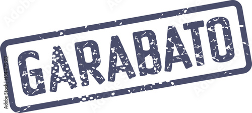 Rough textured stamp mark featuring the Spanish word garabato in a rectangular shape