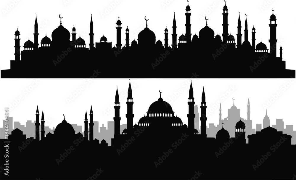 Fototapeta premium Mosque city skyline silhouette vector illustration