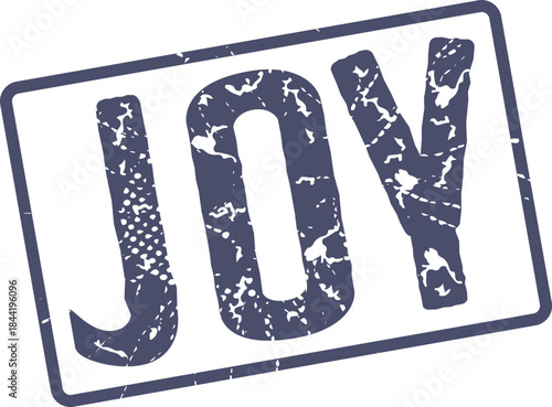 Vibrant distressed rubber stamp showcasing the powerful word JOY for positive emotional expression