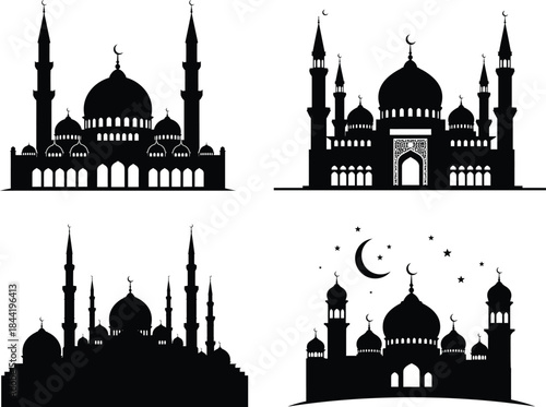 Islamic architecture silhouettes mosque designs and moonlit scenes