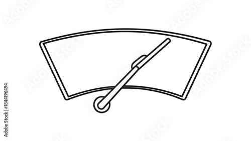 Simple black and white line drawing of a car windshield with wiper