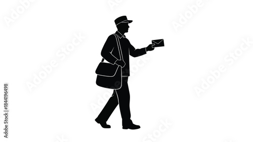 A silhouette of a mail carrier delivering a letter on duty