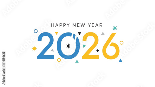 Happy New Year 2026 illustration of books on shelves for the New Year.