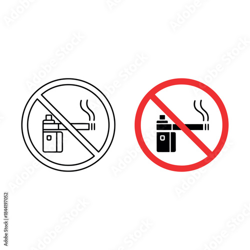 Prohibition sign for smoking and using electronic cigarettes with a spray bottle and two aerosol cans 