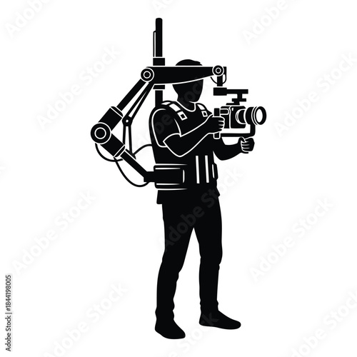 Photographer with robot arm isolated on white background, Vector