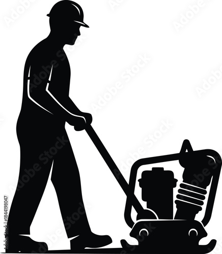 Worker operating heavy machinery isolated on white background, Vector